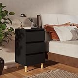 BULANED Nachttisch mit Massivholz-Beinen, Nachtkonsole, Nachtkästchen, Kaffeetisch, Nachtkasten, Nachtkommode, Sofatisch, Schwarz 40x35x69 cm