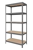 Hans Schourup 13501070 Lagerregal mit 5 böden aus MDF, Traglast von bis zu 275 kg pro Boden, 180 cm x 90 cm x 35 cm, Grau