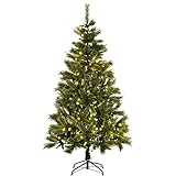 HOMCOM Weihnachtsbaum mit Standfuß 180 cm Künstlicher Tannenbaum Christbaum mit 586 Astspitzen 240 LED-Leuchten für Weihnachtsfest Grün