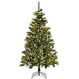 HOMCOM Weihnachtsbaum mit Standfuß 180 cm Künstlicher Tannenbaum Christbaum mit 586 Astspitzen 240 LED-Leuchten für Weihnachtsfest Grün