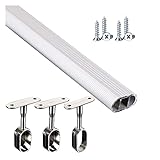 AAKOMA Silver Aluminum Alloy Closet Rod Cuttable, 30-140Cm Long Oval Clothes Hanging Bar Top Mount, For Nursery/Home/Hotel/Office, With Bracket Kits)/Silver/Closet W/D 19.7'(50Cm)