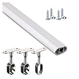 AAKOMA Silver Aluminum Alloy Closet Rod Cuttable, 30-140Cm Long Oval Clothes Hanging Bar Top Mount, For Nursery/Home/Hotel/Office, With Bracket Kits)/Silver/Closet W/D 23.6'(60Cm)