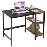 soges 100cm Computertisch mit Ablagefläche, Schreibtisch mit Spleißbrettern, Schreibtisch-Arbeitsplatz, Regal-Tisch für Home-Office-Schlafzimmer-Lesezimmer Schwarz