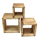 levandeo 3er Set Regal-Cube 44x35cm Holzregal Holz Board Used-Design Würfelregal Natur Regalwürfel