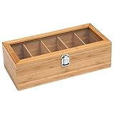 Bambus-Teebox-System, Teebeutel, Schmuck-Organizer, Aufbewahrung von 5 Zuckerverpackungen, Fächern, Tee-Organizer, Behälter aus Holz