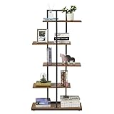 Meerveil Bücherregal, Standregal, 5 Lagiges Asymmetrisches Split-Level Lagerregal, Retro-Industrie Stil Ausstellungsregal, Offene Regalebene, für Wohnzimmer Büro Schlafzimmer, 74 x 28 x 145 cm, Braun