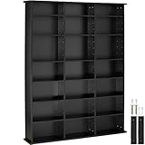 TecTake 800860 CD DVD Blu-ray Regal Ständer, 18 flexibel einstellbare Zwischenböden, Medienregal aus Holz mit Kippschutz, 105,5 x 19 x 136,5 cm (Schwarz)