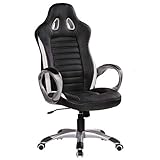 AMSTYLE Bürostuhl Leder Optik Schwarz Gaming Chefsessel mit Armlehne gepolstert 110 kg Sport-Sitz Drehstuhl Kopfstütze Race Schreibtischstuhl Gamer Design Modern Drehsessel Racing