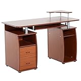 HOMCOM Computertisch Schreibtisch Bürotisch Home Office reichlich Stauraum 2 Schubladen Druckregal Walnuss 120 x 55 x 85 cm