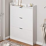 Schuhschrank Schuhschränke Schuhregal Mit 3 Klappen, Schuhkipper Aufbewahrungschrank Schuhkommode Verstellbar Schmale Schuhschrank Schuhaufbewahrung Für Flur, Diele ( Color : Wit , Size : 100x17x115cm