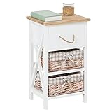 CARO-Möbel Nachttisch Nachtschrank Nachtkommode Perugia in weiß, Shabby Chic Vintage Look, mit Schublade und 2 Körben
