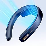 JISULIFE Tragbarer Halsventilator Pro, 100 Geschwindigkeiten, blattloser Ventilator, tragbarer Ventilator, stufenloser Knopf, LED-Anzeige, wiederaufladbarer persönlicher 5000-mAh-Ventilator - Blau
