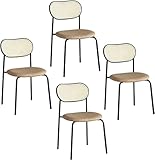 MTRAD Esszimmerstühle Wohnzimmerstühle, schmiedeeiserner Rattanstuhl für Zuhause, Schlafzimmer, Rückenlehne, Kaffee, Konditorei, Küche, Esszimmerstuhl, 4 Set Küchenstühle (Color : Khaki)