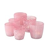 6 x Windlicht Patty pink Höhe 7-9 cm mit Muster für Teelichter Tischdeko Teelichthalter Romantisch