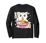 Niedliche Katze Kawaii Japanisch Essen Ramen Nudeln Katzen Langarmshirt