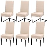 MOLVCE Stuhlhussen 6er Set Stuhlbezug Universal bi-Elastic Hussen für Stühle Moderne Stretch Stuhlhussen Stuhl Abdeckung Abnehmbare Waschbar für Esszimmer, Hotel, Bankett, Partys Deko, Beige