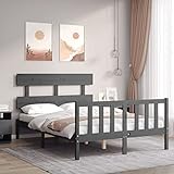 Tidyard Massivholzbett mit Kopfteil & Fußteil Bettgestell Holzbett Doppelbett/Einzelbett Holzbetten Bettrahmen Seniorenbett Gästebett Jugendbett Bett Holz Grau 4FT Small Double