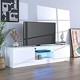 Cozy Castle TV Lowboard in Hochglanz für Fernseher bis zu 70 Zoll, TV Schrank mit LED Beleuchtung, Fernsehntisch für Wohnzimmer, 160 x 35 x 40 cm, Weiß