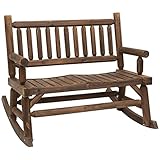 Outsunny Schaukelbank mit Armlehne, Gartenbank, Schwingsessel, Massivholz, Dunkelbraun, 112 x 67 x 93 cm