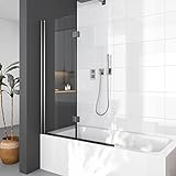 WDWRITTI Duschkabine Schwarz Duschwand für Badewannen 120 x 140 cm 2-teilig Duschtrennwand für Badewanne Faltwand Duschabtrennung Sicherheitsglas Duschwand Duschabtrennung mit Nano 6mm Glas