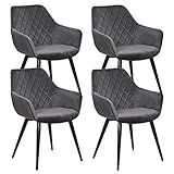 WOLTU Esszimmerstühle BH153dgr-4 4er Set Küchenstühle Wohnzimmerstuhl Polsterstuhl Design Stuhl mit Armlehne Dunkelgrau Gestell aus Stahl Samt