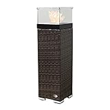 RS Trade® Exclusive Bio Ethanol Garten Kamin Feuersäule aus Polyrattan mit Alu-Gestell und Edelstahlbox, Outdoor Feuerstelle mit extra stabilem Stand durch Pendel-Gegengewicht