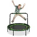 KUSARKO Trampolin für Kinder ∅ 91cm, Mini Trampolin mit klappbarem Griff und gepolsterter Abdeckung, faltbares Trampolin für Kinder ab 3 Jahre, Geburtstagsgeschenk, Grün