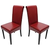 Mendler 2er-Set Esszimmerstuhl Stuhl Küchenstuhl Novara II, Leder - rot, dunkle Beine