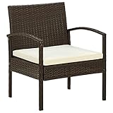Homgoday Gartenstuhl mit Kissen Gartensessel Essstuhl Balkonsessel Rattansessel Rattanstuhl Balkonstühle Balkonstuhl Terrassenstuhl Poly Rattan Braun