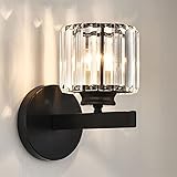 Sxtiger Retro Kristall Wandleuchte Innen, E27 Moderne Schlafzimmer Wandlampe LED Kristall Wand Lampen, Schwarz Kristallwandleuchte für Wohnzimmer Korridor Esszimmer Flur