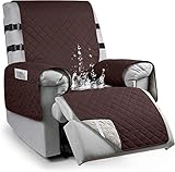 100% Wasserdicht Sesselauflage mit Armlehnen, rutschfest Sesselschoner für Relaxsessel mit 2 Verstellbaren Riemen, Fernsehsessel Schoner 1 Sitzer für Familien mit Haustieren Geeignet, Dunkelbraun, L