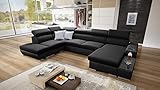 all4all Ecksofa Picanto mit Schlaffunktion Couch Wohnlandschaft Bettkasten Groß XXL Big Sofa Gewebe Kunstleder Grau Schwarz Blau Lila U-Form 26 (RECHTS, Sawana 14 + Ekj 5)