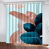 REPWEY Vorhänge Blickdicht Wohnzimmer Gardinen Verdunkelungsvorhang Schlafzimmer Kinderzimmer Thermovorhang 3D Rosa Blaue Blätter Digitaldruck Ösenschal 2Er Set 260X240cm Fensterdekoration