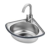 Handelsspüle Spülbecken, wandmontierte Küchenspüle aus Edelstahl, mit Abtropfeinheit und Wasserhahn, dreieckige Badezimmerwaschbecken, für Restaurant, Bar, Café, Salon und Spa, drinnen und draußen (C
