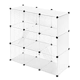 VORTZT Freigehege für Kaninchen, Meerschweinchen Gehege, Freilaufgehege für Hasen, Kleintiergehege, mit 2 Rampen 3 Türen, aus modularen Platten 35x35 cm, Weiß