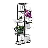 Relaxdays Blumentreppe Metall, 6-stufige Blumenetagere, außen & innen, HBT 107 x 44 x 24 cm, Pflanzenregal, schwarz