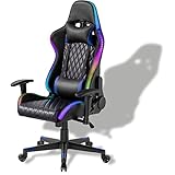 Xantron® Ergonomischer Gaming Stuhl RGB Beleuchtung - 150 kg Belastbarkeit/Gamer Sessel in Schwarz mit PVC Leder/Gamingsessel verstellbar per Gasdruckfeder/Gamingstuhl/Gaming Chair