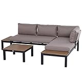 Outsunny 3-teiliges Gartenmöbel-Set mit Beistelltisch, Sofa mit Kissen, Outdoor, Aluminium, 164 x 74 x 69 cm