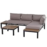 Outsunny 3-teiliges Gartenmöbel-Set mit Beistelltisch, Sofa mit Kissen, Outdoor, Aluminium, 164 x 74 x 69 cm