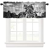 Vorhänge, Volants, Motorrad-Straße, schwarz-weiß, Stangentasche, Café-Volant, kurze Fenstervorhänge für Küche, Schlafzimmer, Wohnzimmer, 1 Panel, 137 x 45 cm