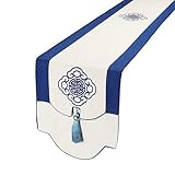 DUAE Tischset,Wasserdichter Tischläufer Volkstümliche Tischläufer Weiße Tischläufer Mit Quaste Für Party Abendessen Bankett Festival Hochzeit Jahrestag Dessert Tischdekoration 33 X 150 cm (13 X 59