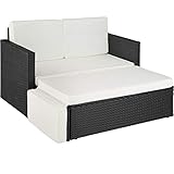 TecTake Sofa Set - 2 Sitzer Sessel mit Hocker und Schlaffunktion, kleine Rattan Couch als Outdoor Gartenmöbel, wetterfest für Lounge, Balkon und Garten, klappbar mit imprägnierten Polstern