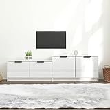 JUNZAI TV-Schrank, TV Lowboard, TV Board, Fernsehtisch, Fernsehschrank, Wohnzimmer, TV Tisch, Fernseher Tisch, Fernsehkommode, Hochglanz-Weiß 158,5x36x45 cm Holzwerkstoff