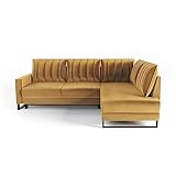 Siblo Ecksofa mit Schlaffunktion Vito Kollektion - Große Couch L Form 4 Personen - Schlafcouch mit Bettkassen - Klappsofa mit Bettkasten Sofa 4-Sitzer - 243x192x90 cm - Gelb - Rechte Ecke