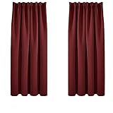 Deconovo Verdunkelungsvorhang Vorhang mit Kräuselband Gardine Schlafzimmer Vorhänge Dicke Thermogardine Kälteschutz warm Hitzeschutz, 160x132 cm(HöhexBreite), Rot, 2er Set