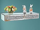 Verspiegeltes Möbel-Wandregal mit 2 Schubladen, Kristall-Diamant-schwebende Vitrine, silberner Spiegel, dekorativer Schminktisch, Wandkunst-Dekor, 71.4 cm Lx21.4 cm Bx10.2 cm H