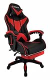 xRace Gaming-Stuhl Hoher Drehstuhl aus Leder mit Lendenwirbelstütze, Kopfstütze und Fußstütze, verstellbar, neigbar, Rennstil (Rot)