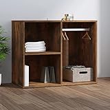 Yagosodee Holz offener Kleiderschrank Schrank Kleiderstange, Vielseitiger Allzweckschrank mit cleverer Inneneinteilung Räuchereiche 80x40x65 cm Holzwerkstoff