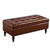 Ottomane Fußhocker Kunstleder weiche Tasche Wohnzimmer Sofabank Multifunktion Massenspeicher Schlafzimmer Bettende Hocker Massivholzbeine Tragfähigkeit 331 lbs 105 x 48 x 41 cm Ottomans (Lig