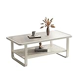 JHKZUDG Doppelschicht Couchtisch,Glas Couchtisch Mit Weißen Metallbeinen Und Regal,Eisenpartition Bringen,Industrielles Sofa -Cocktailtisch -Wohnzimmermöbel